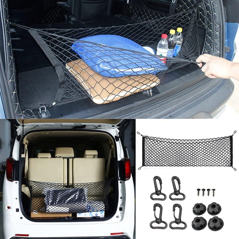 Geweeco Car Rear Cargo Net, Universal Adjustable Elastic Trunk Cargo Storage Organizer Net, Double-Layer Storage Nylon Mesh Compatible for SUV, Jeep, Truck（43.3 x 15.7in） - Image 2